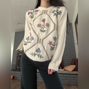 Alfred Dunner Cream Floral Sweater